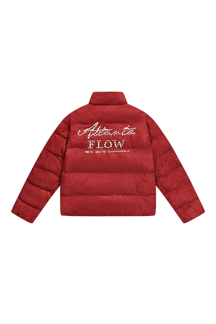 Basic Pearl Embroidered Suede Puffer Jacket