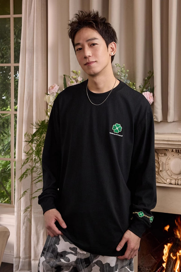 Clover Embroidery Long Sleeve Tee