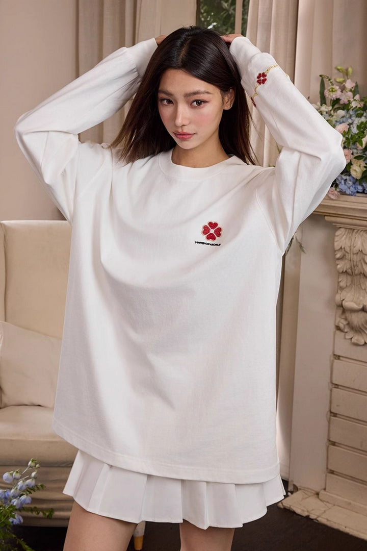 Clover Embroidery Long Sleeve Tee