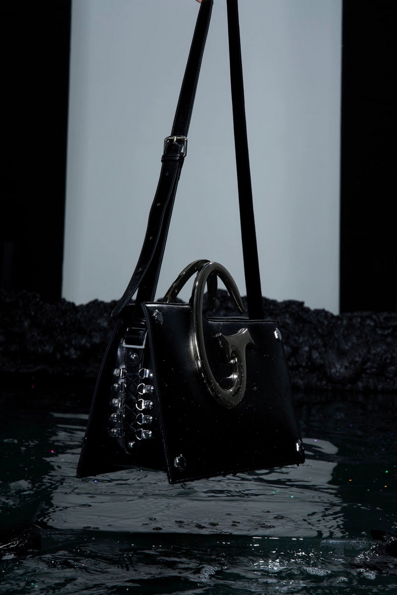 Asymmetric Metal Handle Chain Shoulder Bag