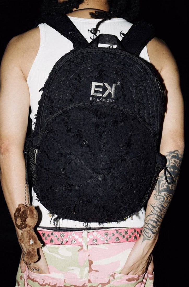 Distressed Baseball Cap Shape Backpack