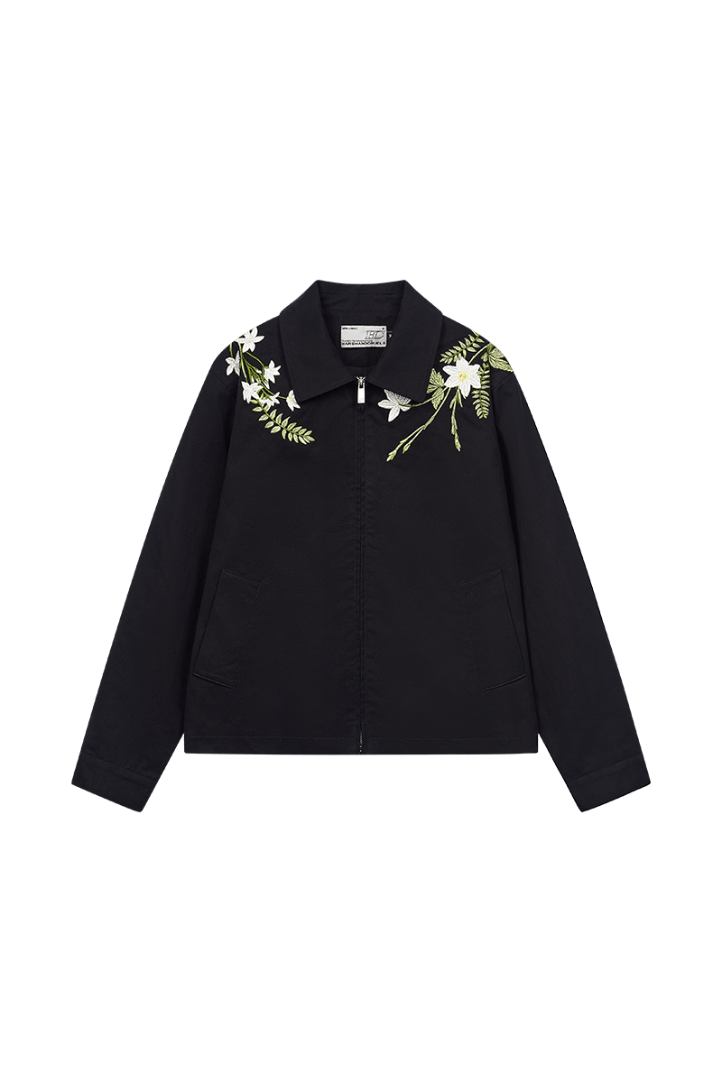 Minimalist Green Floral Embroidered Blazer Jacket