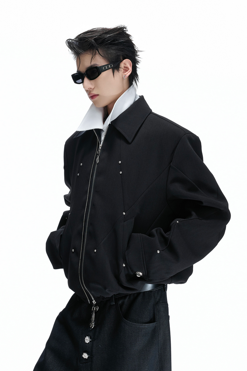 Studded Deconstructed Zip Jacket