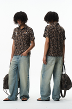 Washed Whisker Straight Jeans
