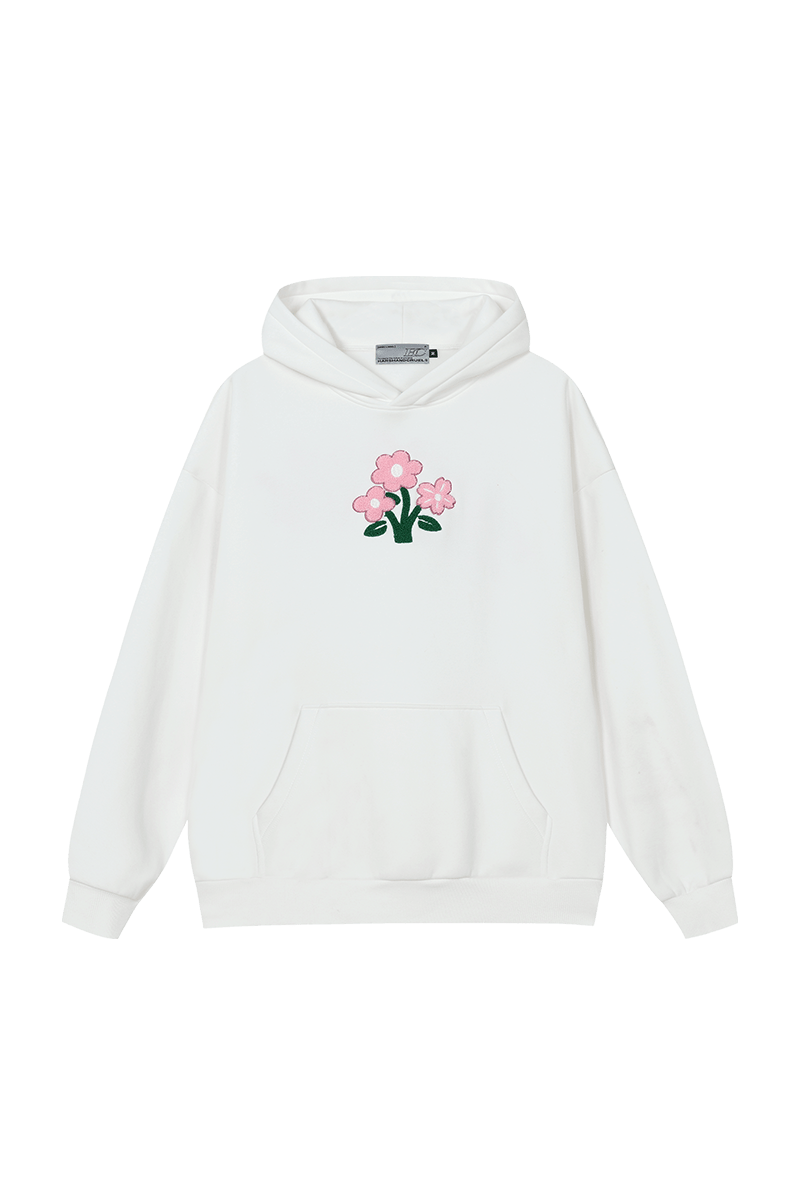 Floral Knit Hooded Pullover Sweater