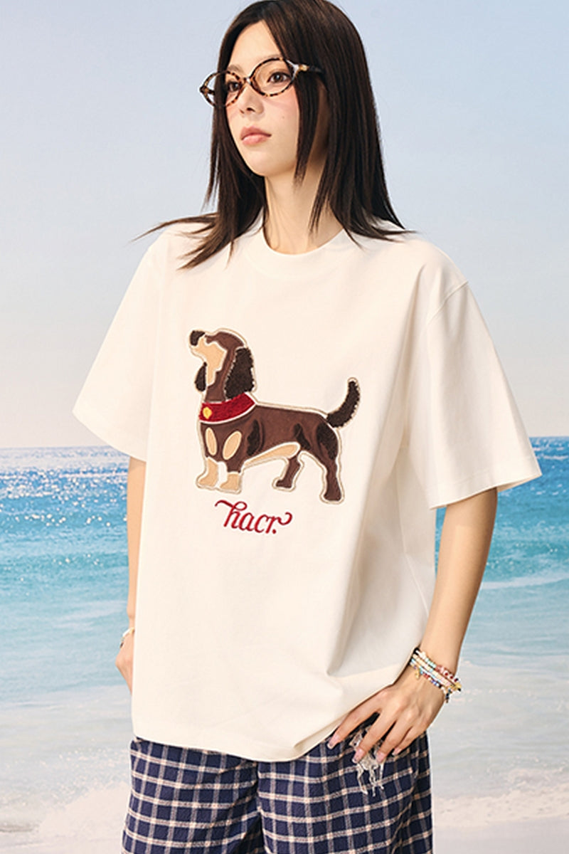 Suede Dog Towel Patch T-Shirt