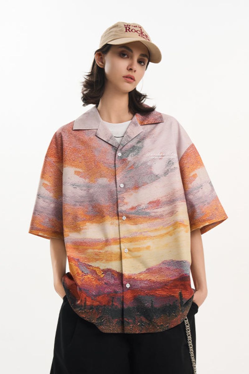 Sunset Landscape Oil Painting Shirt