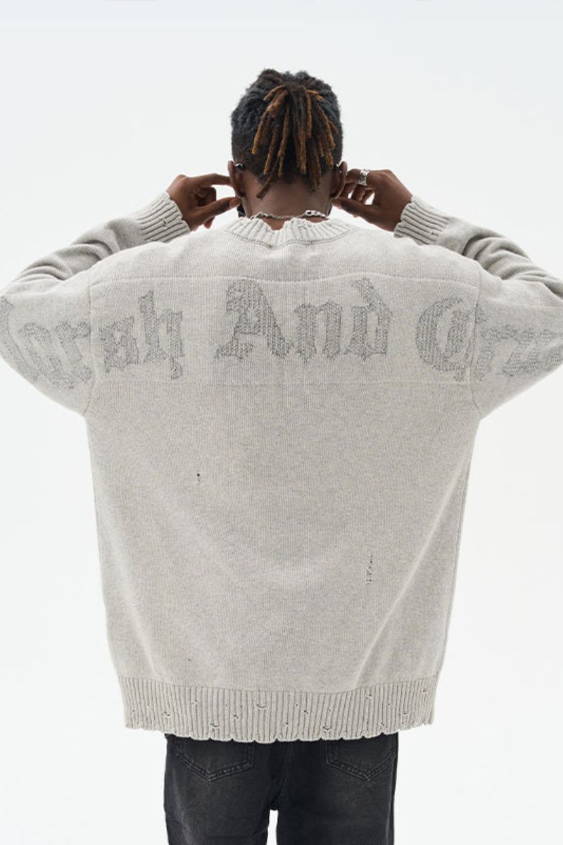Gothic Logo Destructed Knit Sweater - US Only