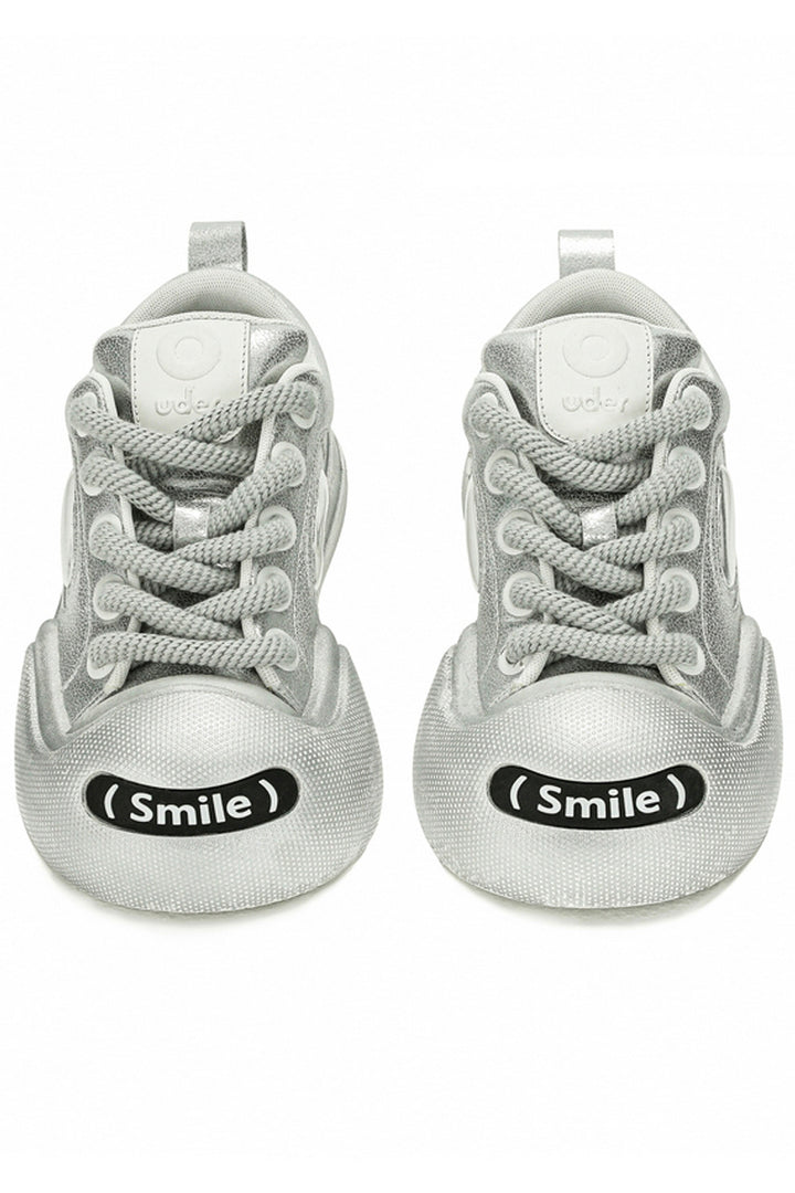 Silver Canvas Chunky Sneakers