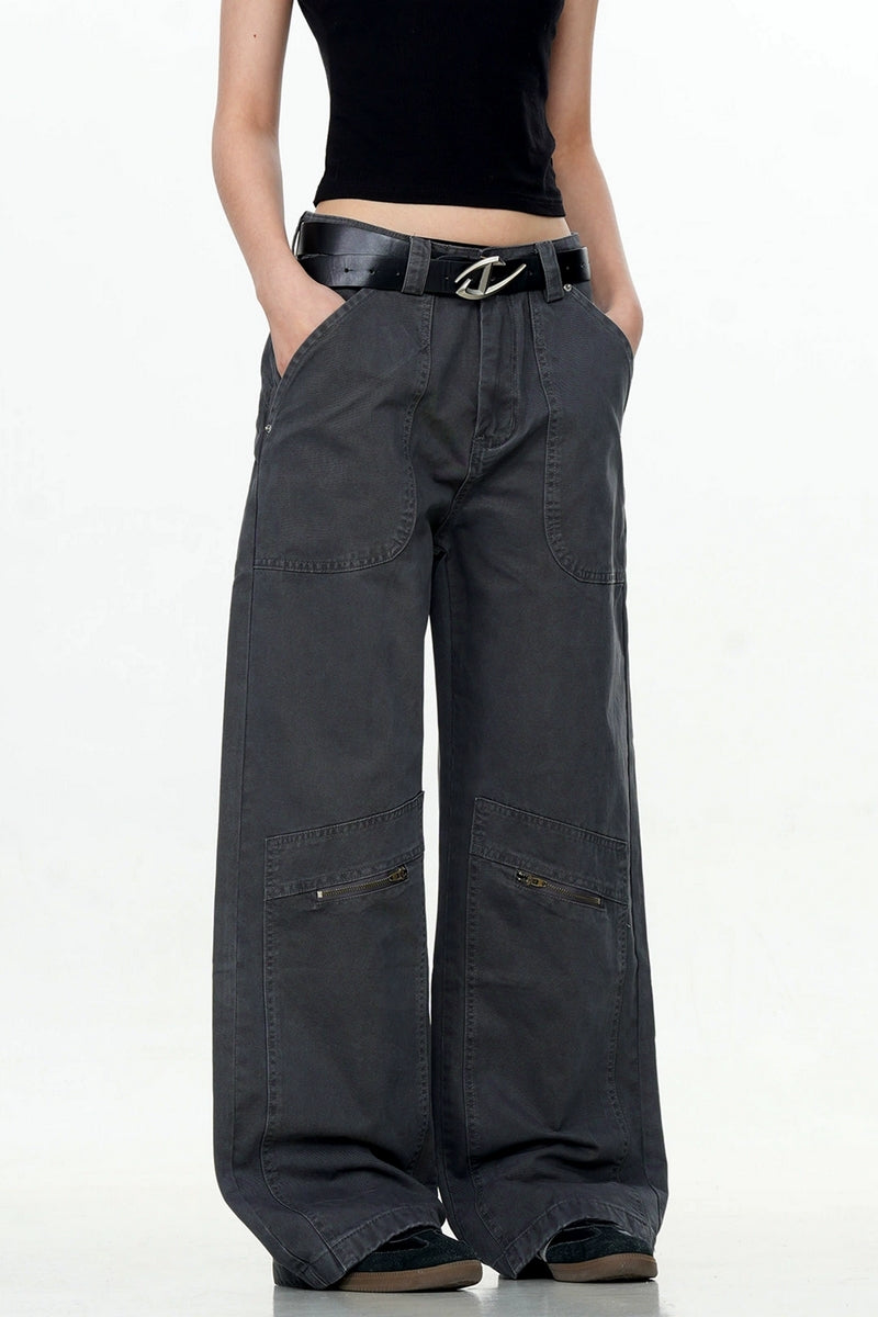 Washed Straight-Leg Cargo Pants