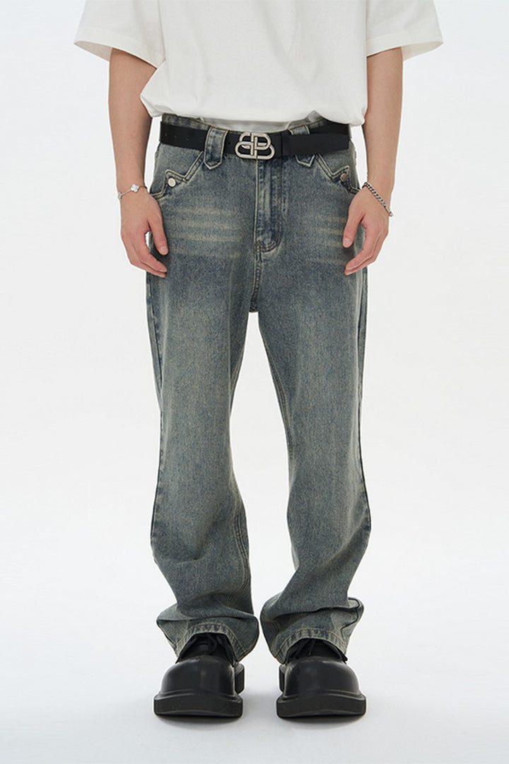 Washed Button Pockets Jeans