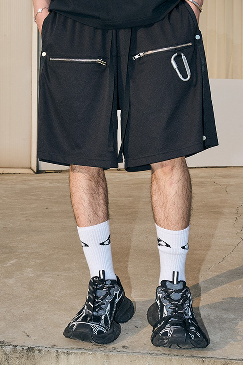 Metal Buckle Zipper Shorts