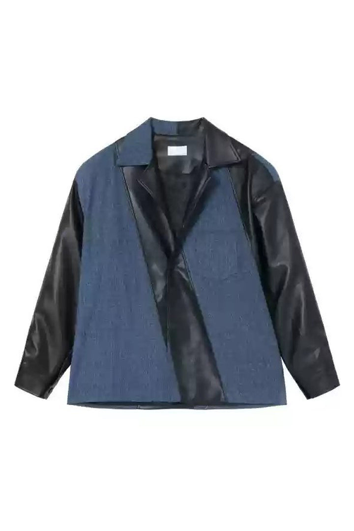 Colorblock PU Denim Jacket