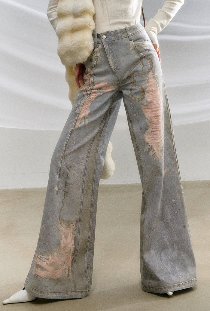 Printed High-Waist Flare Pants