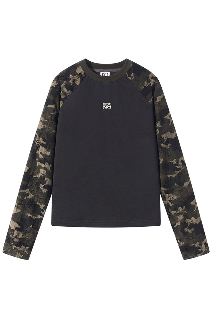 Camo Embroidered Raglan Long-Sleeve Tee