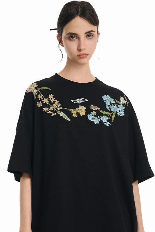 Heavy Floral Embroidered Tee