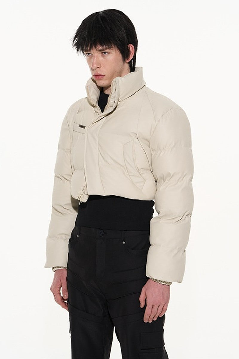 Cropped PU Leather Puffer Jacket