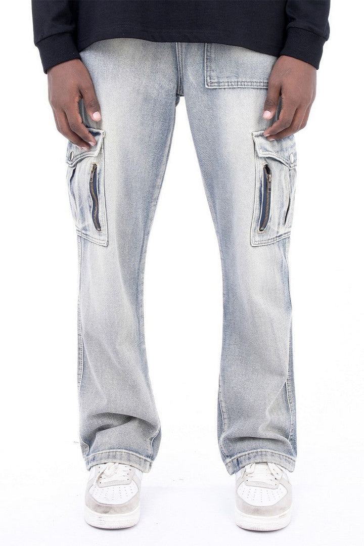 Washed Pockets Flared Jeans - US Only