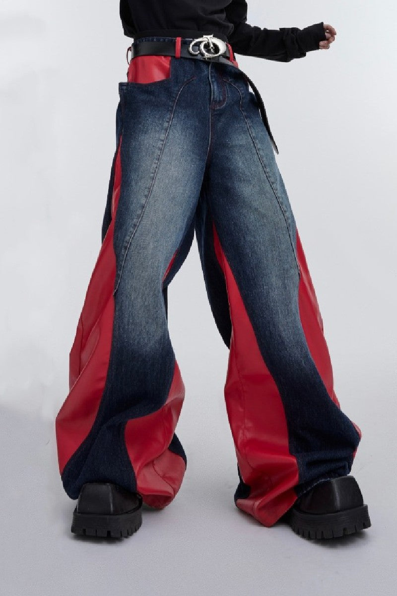 Stitched PU Leather Jeans