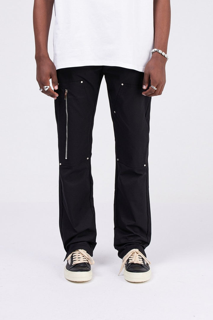 Double Knee Zipper Straight Trousers
