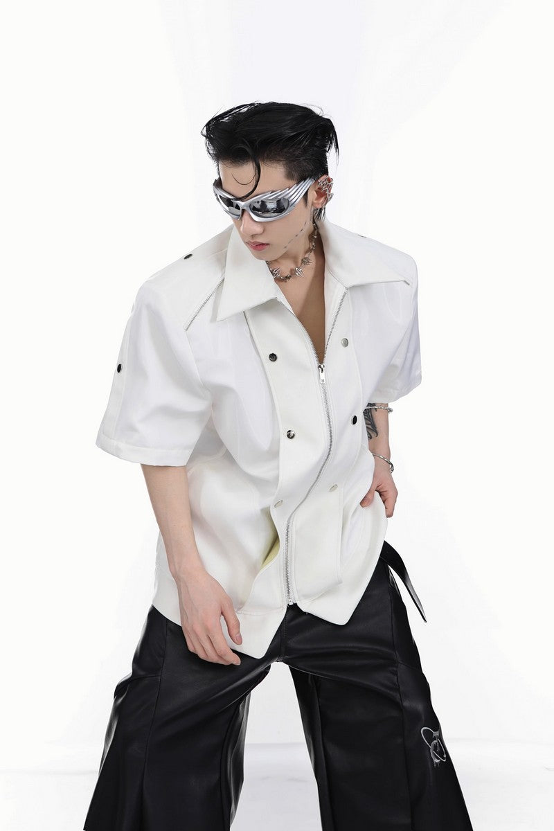 Short-Sleeve Leather Riveted Shirt