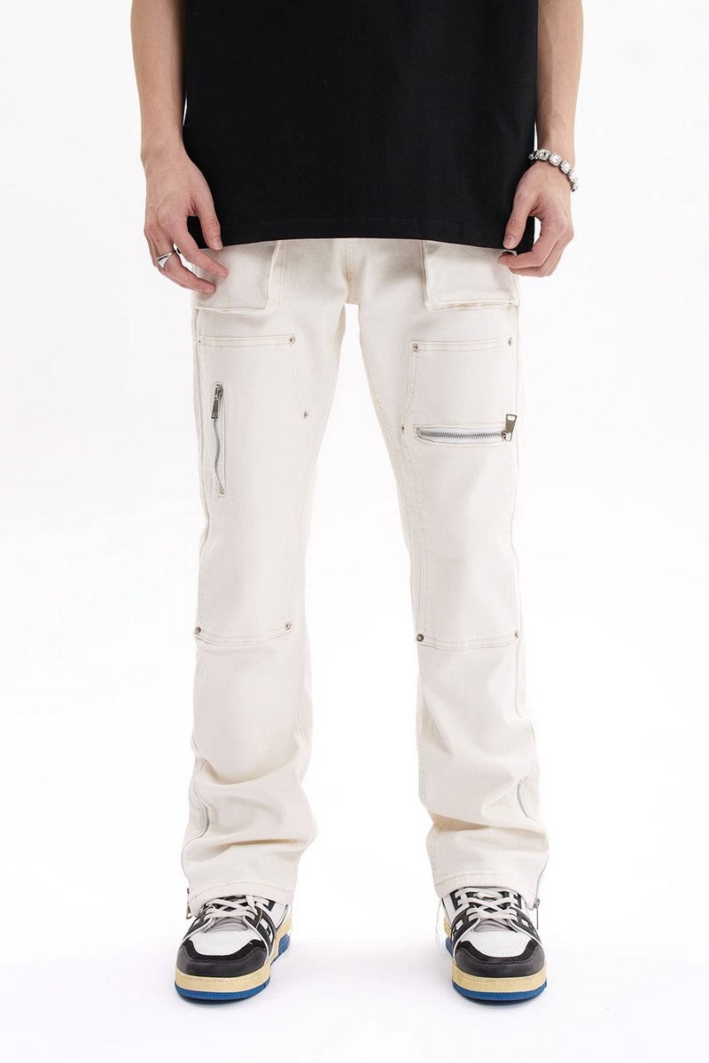 Double Knee Zipper Slit Trousers