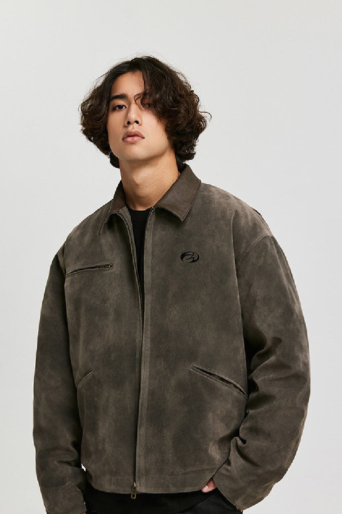 F Collections Men's Faux Suede Bomber Jacket Size Large