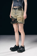 Layered Washed Jeans Shorts