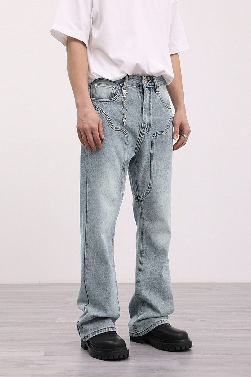 Loose Stitched Flared Jeans
