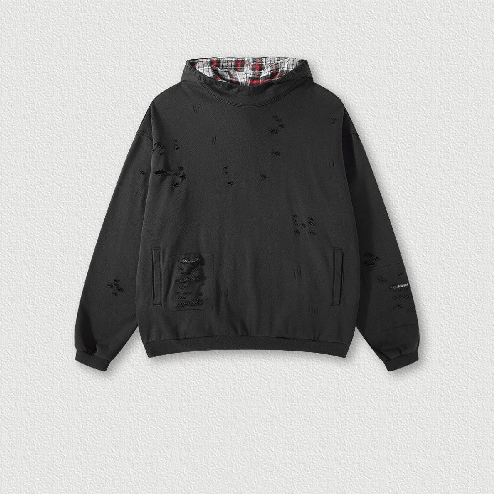 455G Distressed Patchwork Hoodie