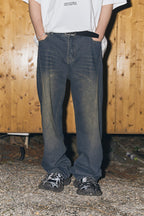 Embroidered Logo Washed Stitched Jeans