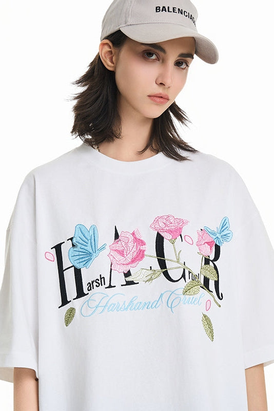 Butterfly Rose Embroidered Logo Tee