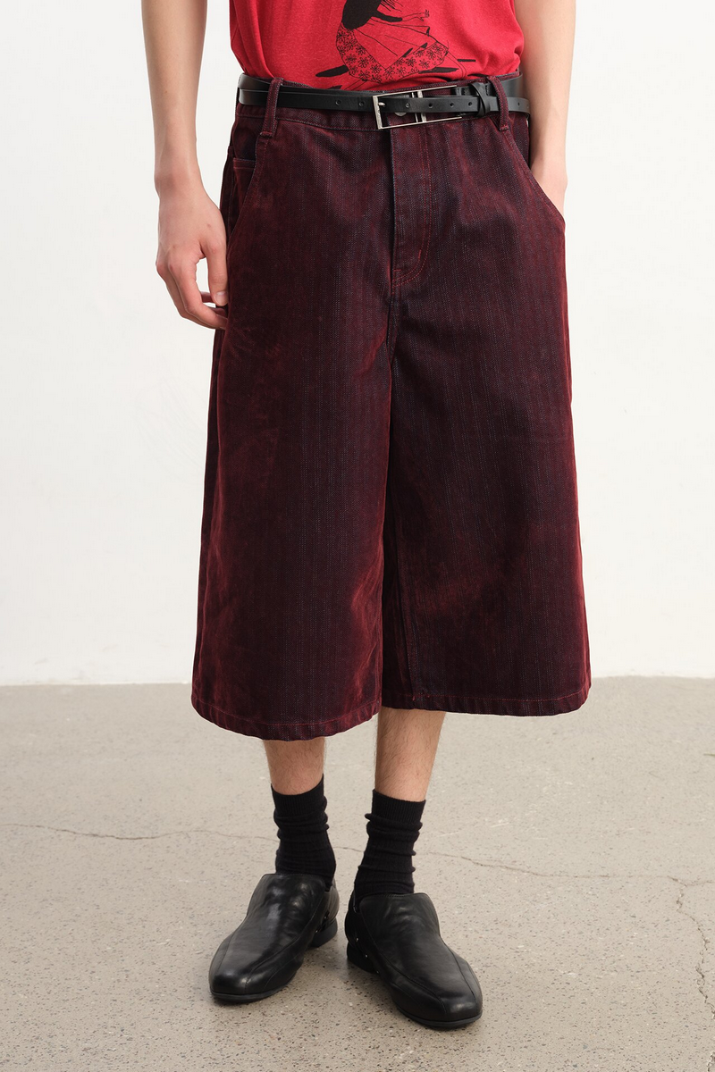 Distressed Herringbone Corduroy Capris