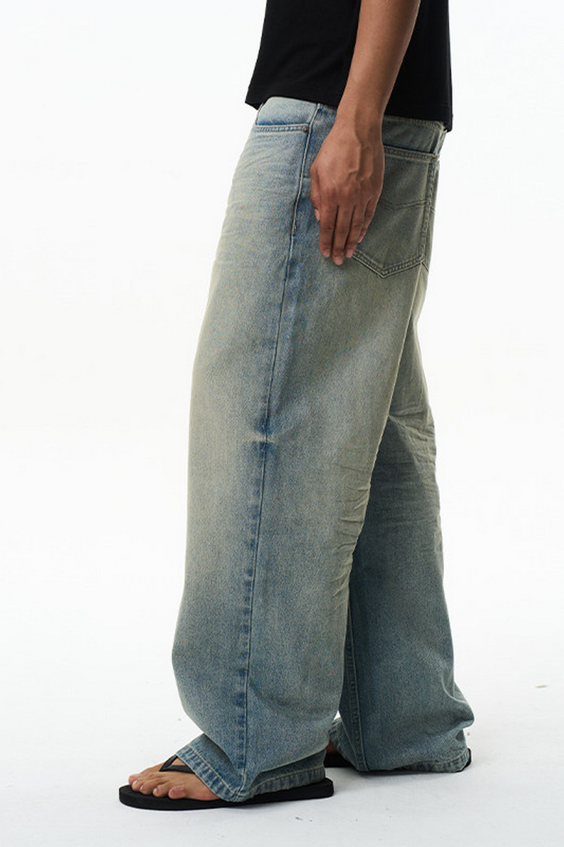Washed Whisker Straight Jeans