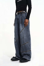 Cut Zipper Washed Denim