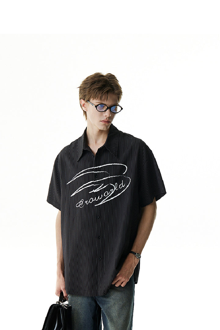 Striped Hand-Drawn Logo Print Shirt