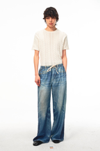 Denim Print Linen Trousers