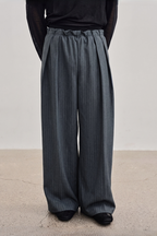 Striped Pleated Rib Waist Trousers