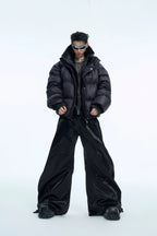 Layered PU Leather Puffer Jacket