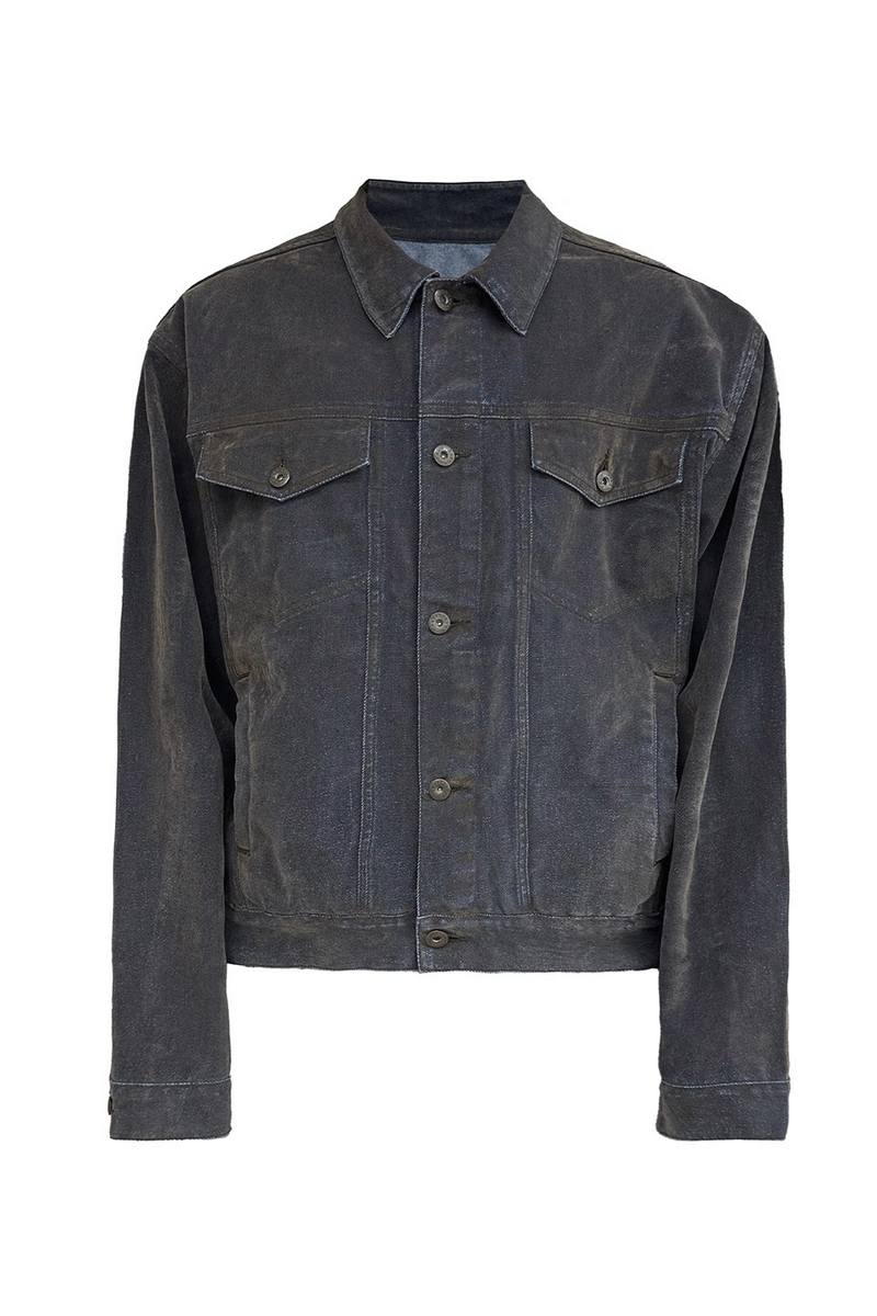 Flocked Distressed Denim Jacket