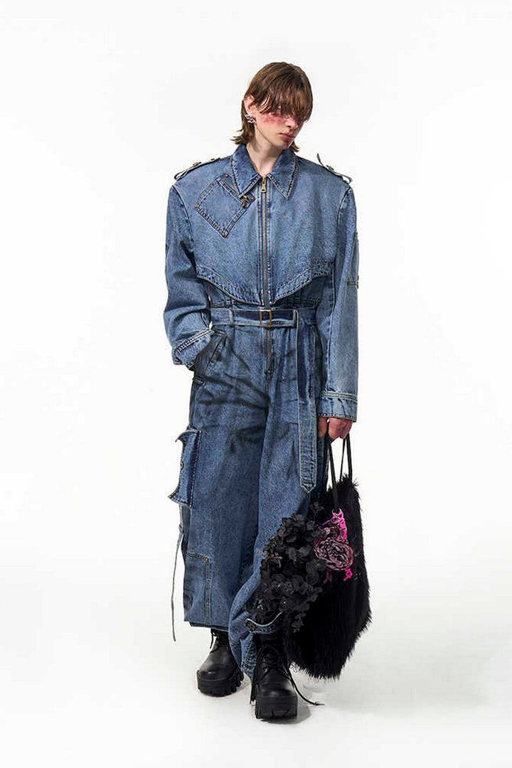 Distressed Washed Denim Jumpsuit