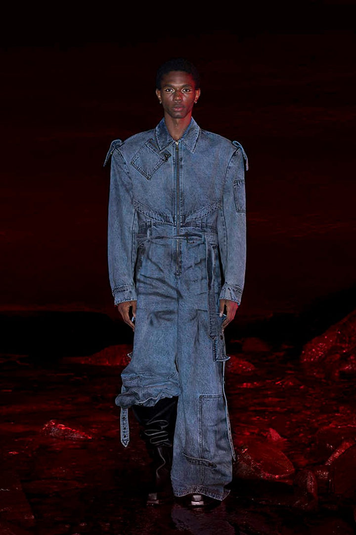 Distressed Washed Denim Jumpsuit