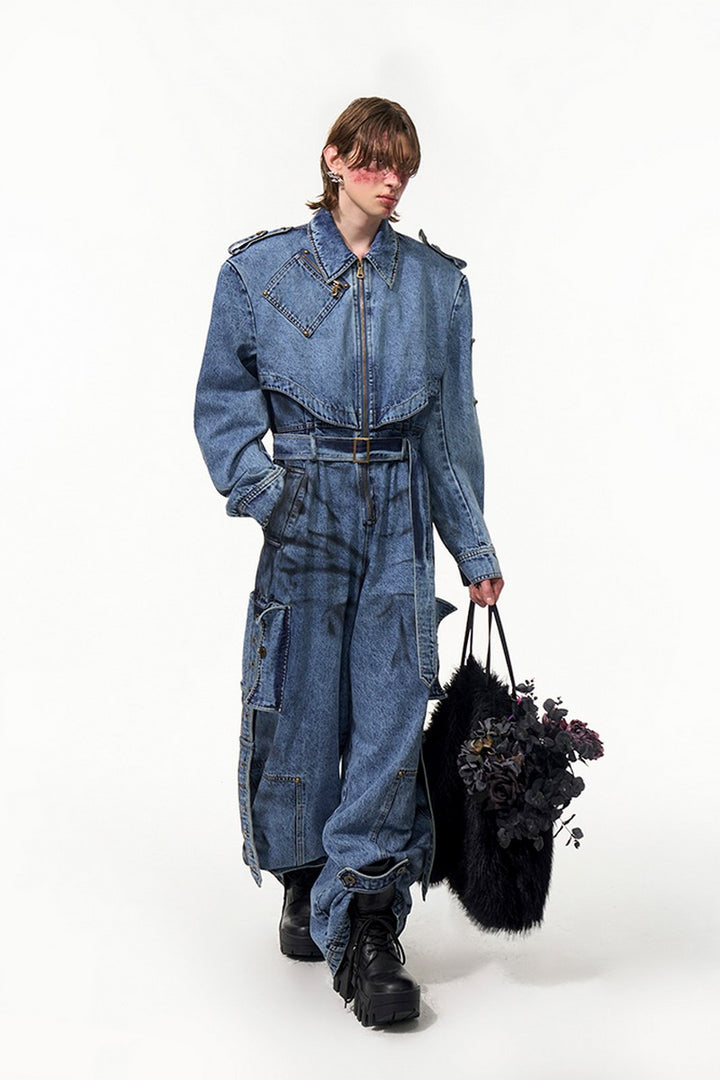 Distressed Washed Denim Jumpsuit