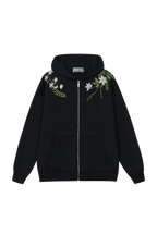 Floral Embroidered Hooded Fleece Jacket