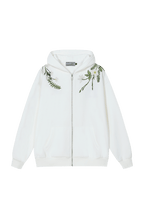Floral Embroidered Hooded Fleece Jacket