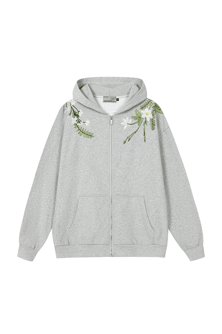 Floral Embroidered Hooded Fleece Jacket