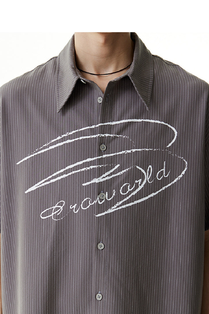 Striped Hand-Drawn Logo Print Shirt