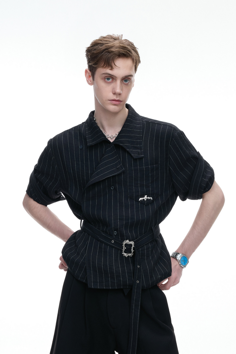 Asymmetric Striped Strap Shirt