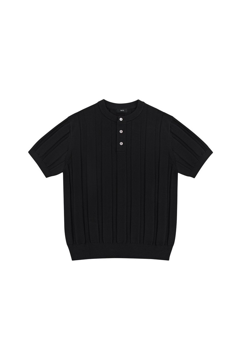 Ribbed Knit Henley Shirt