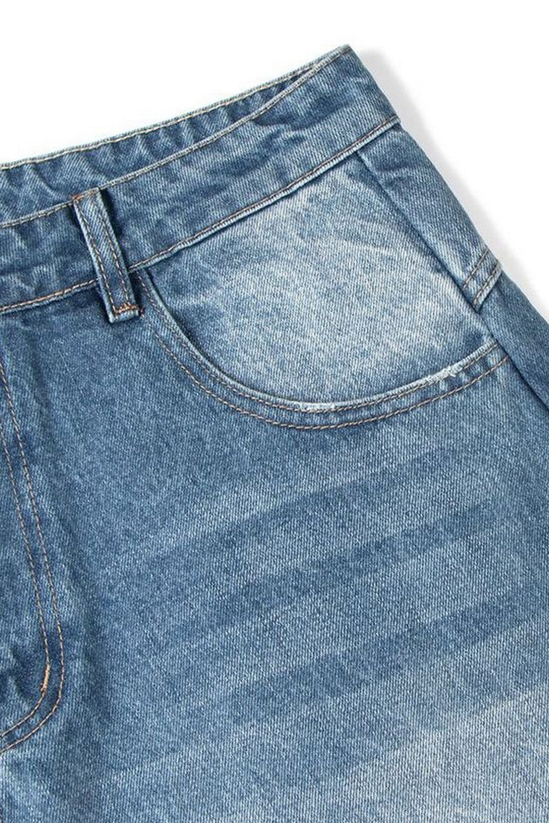 【DISCERNMENT】Curved washed darts denim Half-Dart Maxi Jean in Blue Wash - Estudio Niksen